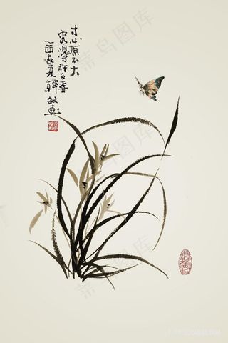 蝶恋花兰花中式装饰画