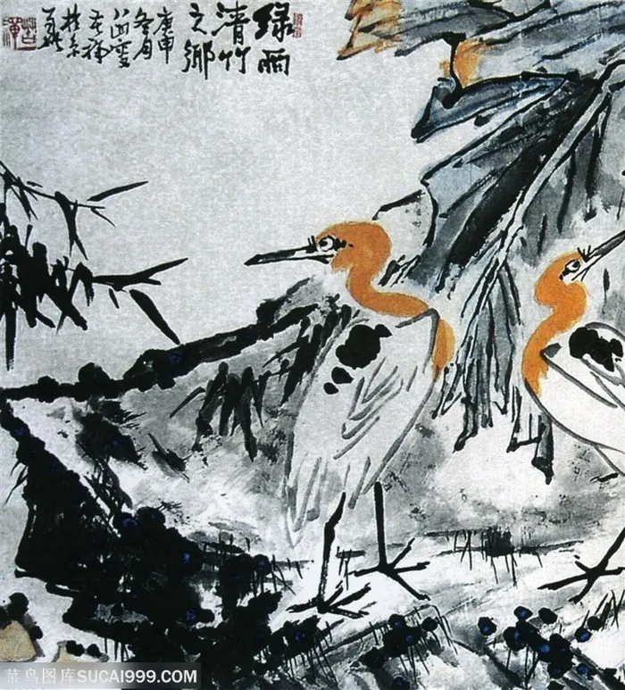 中国国画水墨画绿雨清竹之乡