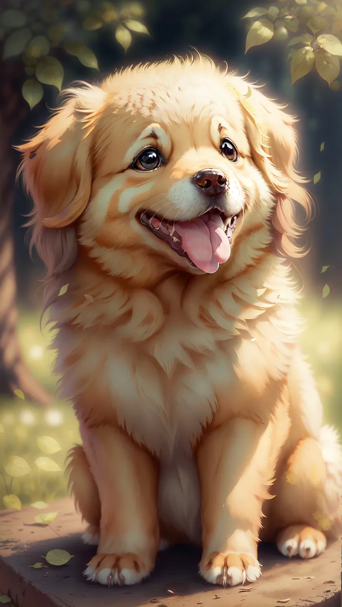 动漫狗狗金毛开心插画