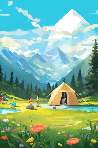 露营风景清新蓝天白云背景