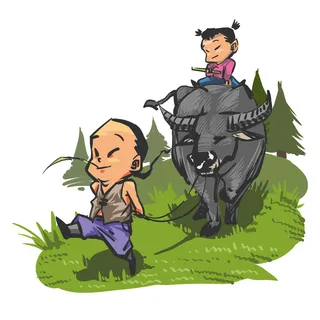 清明清明节卡通牧童和女孩