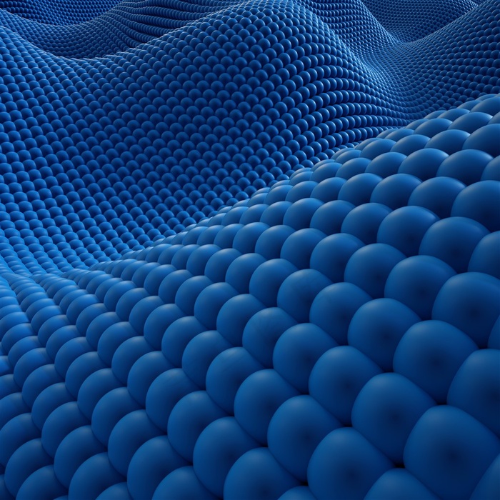 蓝色3d立体球形排列波浪背景