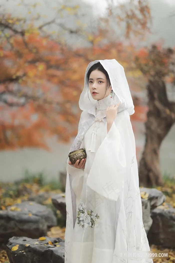 超清白衣秋季古风美女图片