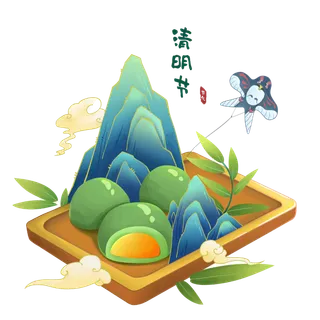 艾果7 清明节 素材  免扣 彩绘凤 漫画风 插画凤 假山 盘子