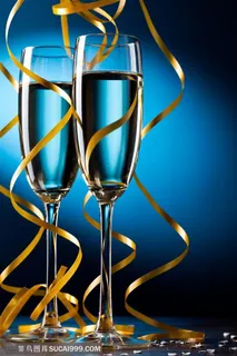 蓝色背景酒杯图片下载