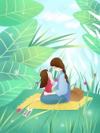 卡通手绘母亲节插画漫画素材