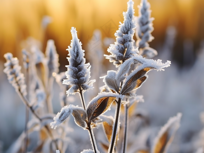 叶子上挂满了白霜植物摄影图