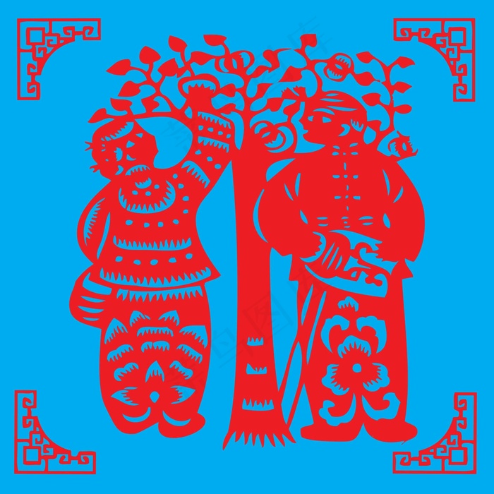 人物剪纸 剪纸风元素ai矢量模版下载