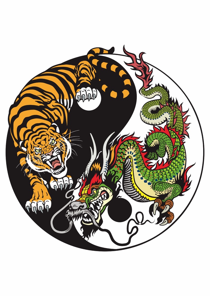 老虎巨龙阴阳八卦阵龙虎斗cdr矢量模版下载