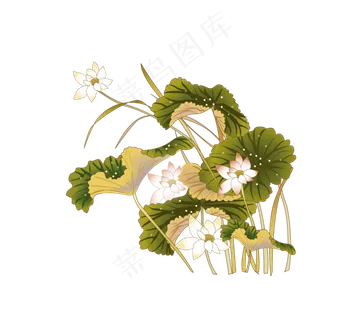 唯美古风水彩手绘荷叶荷花