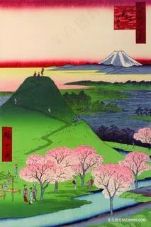 水彩山脉湖畔风景画插画 水彩山脉湖畔风景画插画