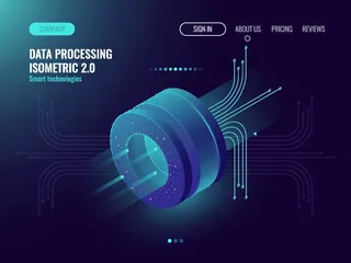 蓝色2.5D 互联网概念场景矢量素材