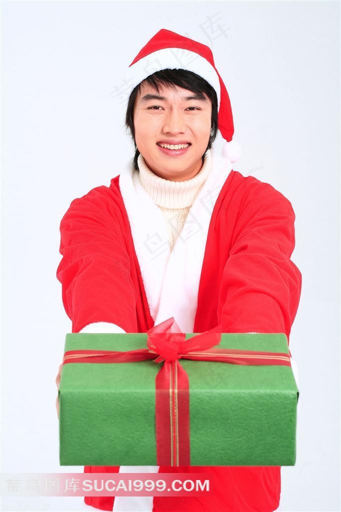 拿圣诞礼物的男人素材
