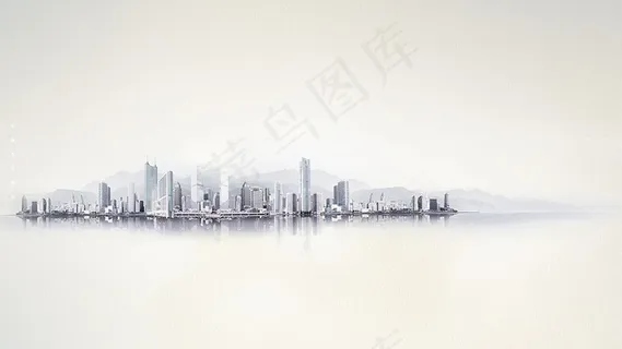 城市水墨画背景素材