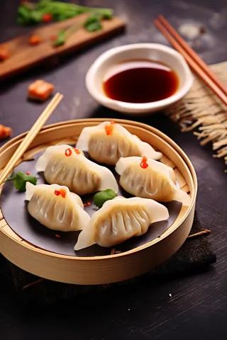 饺子美食蘸料摄影图