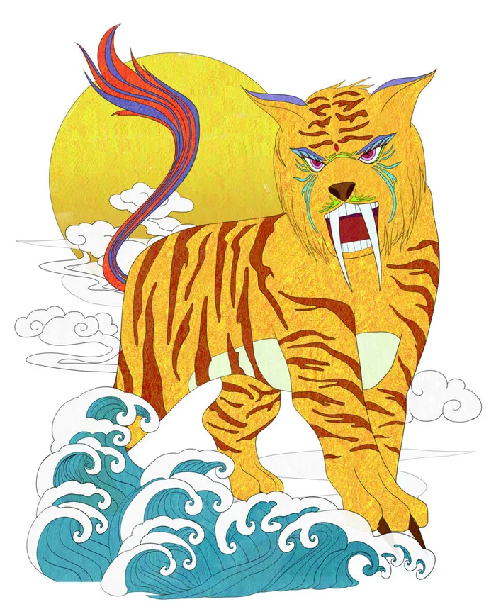 手绘山海经上古神兽夫诸凤凰麒麟青龙白虎朱雀玄武插画PSD素材
