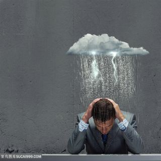 头顶一片乌云密布电闪雷鸣的商务人士创意图片职场人物