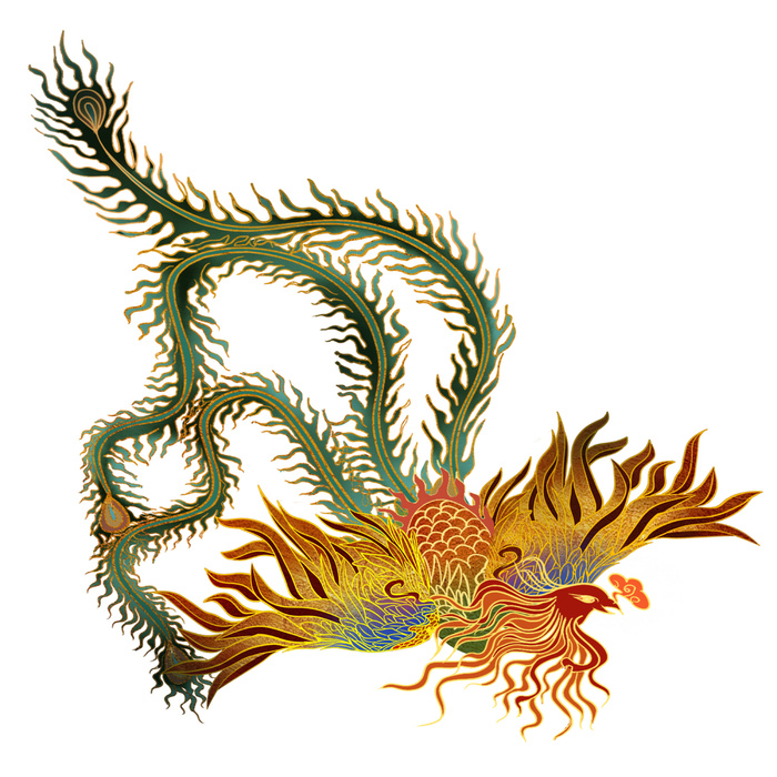 手绘国潮中国风神龙凤凰卡通形象插画装饰元素图案PSD设计素材psd模版下载
