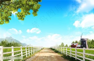 乡村小道美景韩式自然背景
