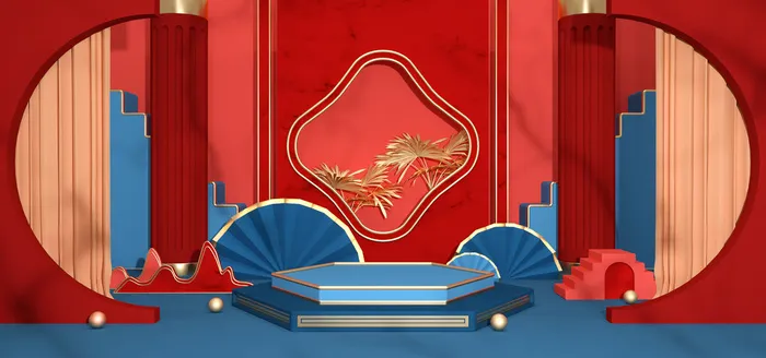 中国风国潮电商促销首页海报C4D背景图3D场景立体设计PSD素材模板psd模版下载