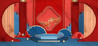 中国风国潮电商促销首页海报C4D背景图3D场景立体设计PSD素材模板