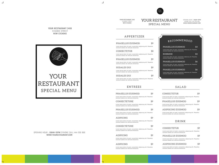 设计英文食物菜单素材