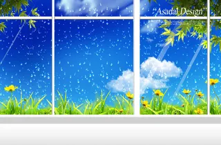 蓝天白云花卉外窗背景