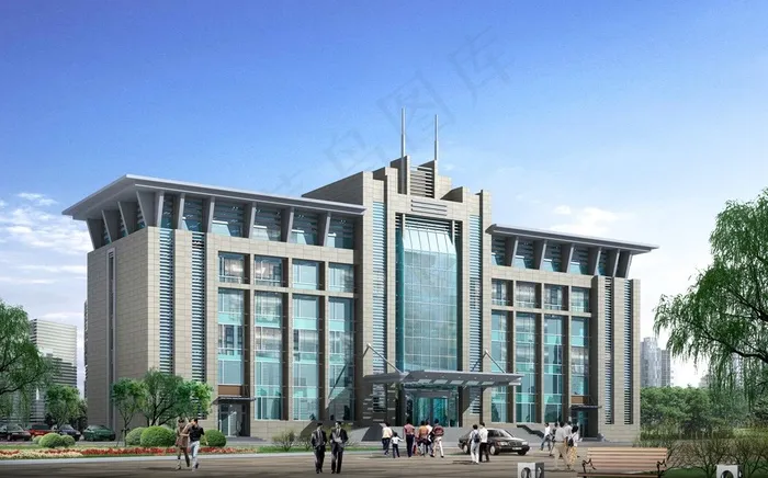 蓝天下办公楼设计图片