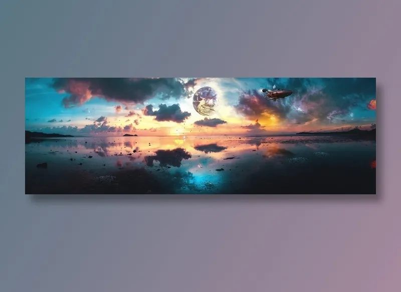 全景 景观 日落 数字艺术 行星 岛 天堂 海洋 飞艇 