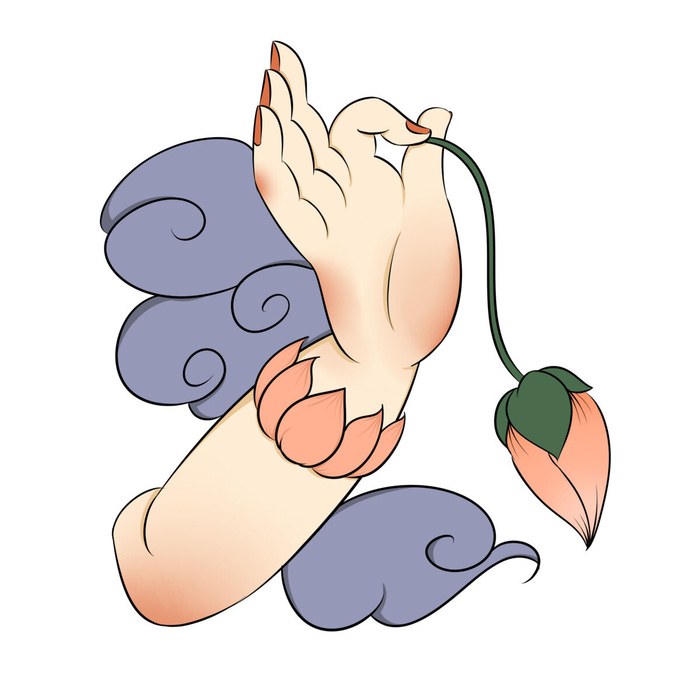 禅意佛手拈花指莲花佛珠敦煌文化线描稿国潮风元素设计模板素材psd模版下载