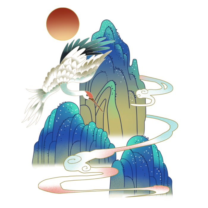 国潮仙鹤插画免扣素材设计素材
