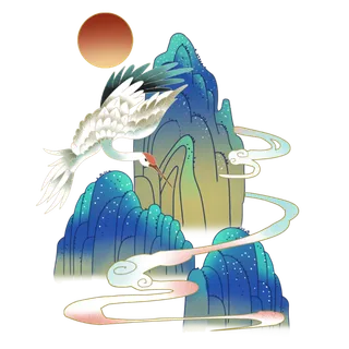 国潮仙鹤插画免扣素材设计素材