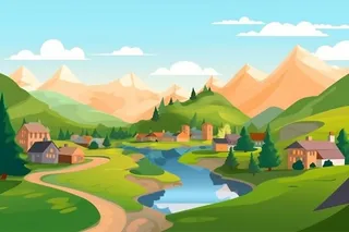 自然景色清新扁平插画背景