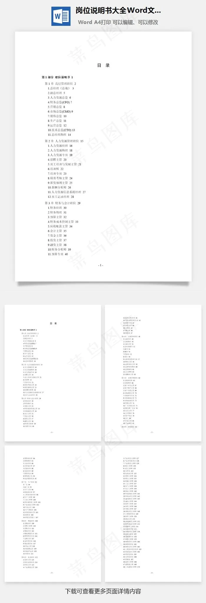 岗位说明书大全Word文档