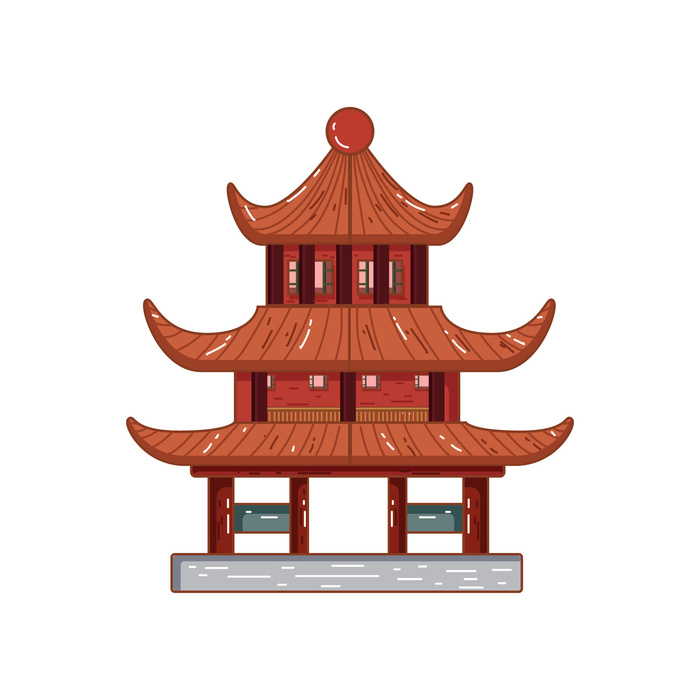 复古中国风国潮古建筑插画手绘高楼古塔AI素材亭子png免抠图