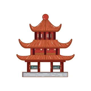 复古中国风国潮古建筑插画手绘高楼古塔AI素材亭子png免抠图