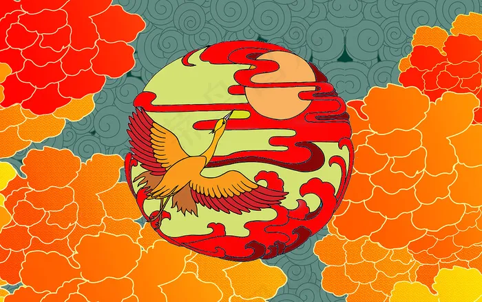 中国风古风国潮祥云旭日背景psd模版下载