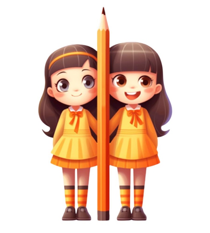 橙色女孩拿着笔免抠(1024x1136)