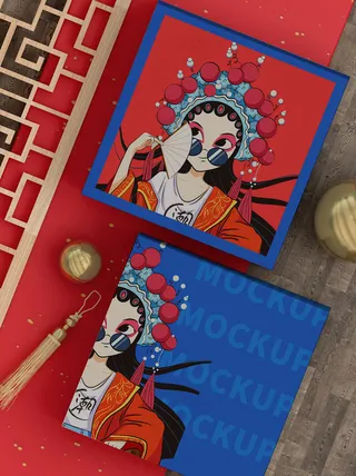 国潮风中式文创纸盒智能样机