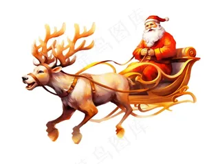 驯鹿拉雪橇圣诞老人卡通插画免抠