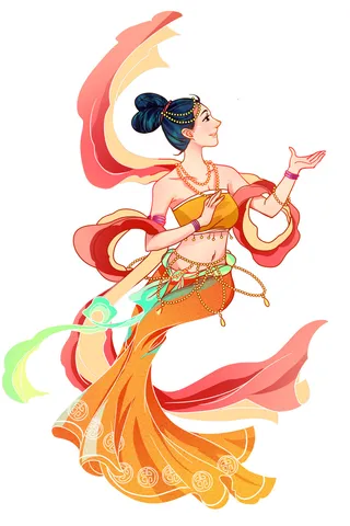 手绘国潮中国风古代敦煌神话飞天仙女美女古装人物插画PSD素材