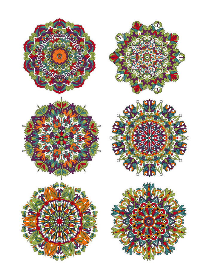 中国风古典民族风手绘曼陀罗花纹圆形插画AI矢量装饰图案PSD素材