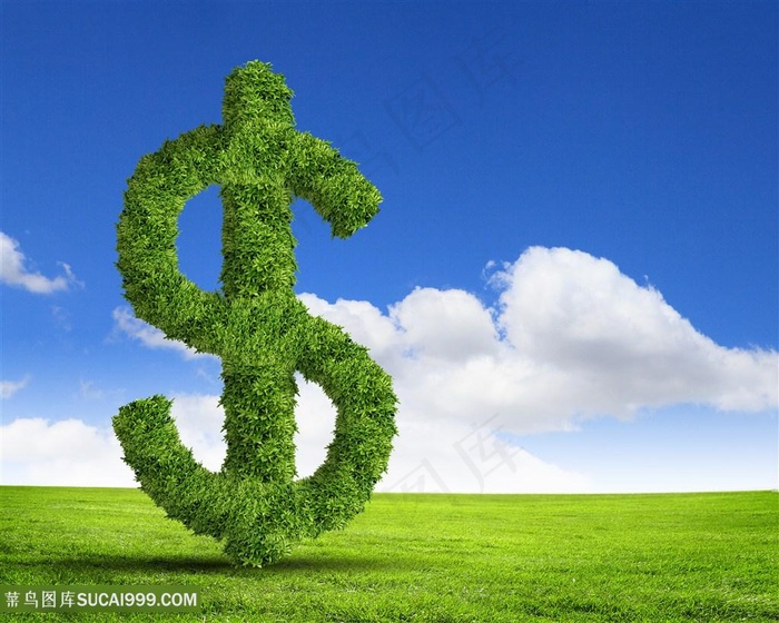 创意草地上的美元高清图片