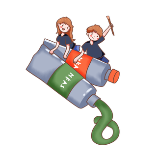 少儿兴趣班绘画班两个儿童和颜料