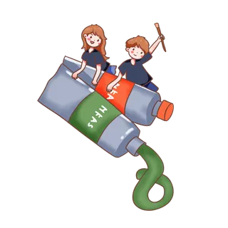 少儿兴趣班绘画班两个儿童和颜料