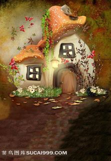 蘑菇小屋摄影背景图片