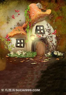 蘑菇小屋摄影背景图片 蘑菇小屋摄影背景图片
