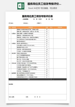 24服务岗位员工绩效考核评价表