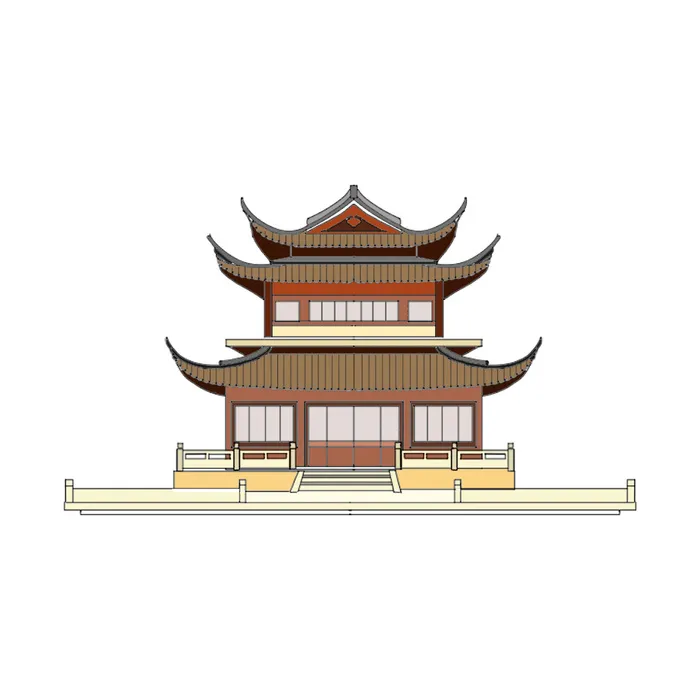 复古中国风国潮古建筑插画手绘高楼古塔PSD素材亭子png免抠图psd模版下载
