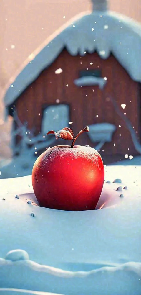 冬天创意苹果雪屋圣诞节，大雪小雪冬至立冬(752x1568)